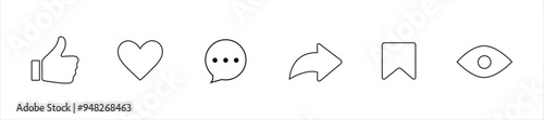 Like comment share and save icon outline. general social media user interface icon set. Editable stroke vector illustration