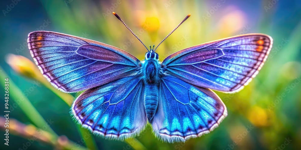 Vibrant iridescent wings and delicate features of a blue butterfly are spotlighted in a stunning, intricately detailed close-up portrait against a soft, blurred background. Vibrant iridescent wings and delicate features of a blue butterfly are spotlighted in a stunning, intricately detailed close-up portrait against a soft, blurred background.