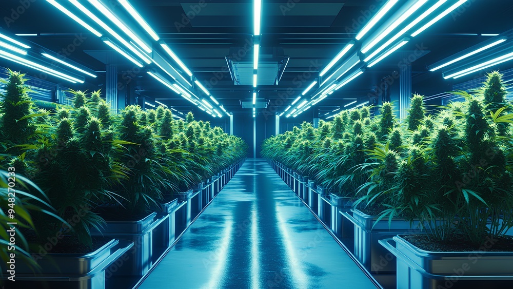 High-Tech Indoor Cannabis Grow Room: A Modern Hydroponic Cultivation Facility High-Tech Indoor Cannabis Grow Room: A Modern Hydroponic Cultivation Facility