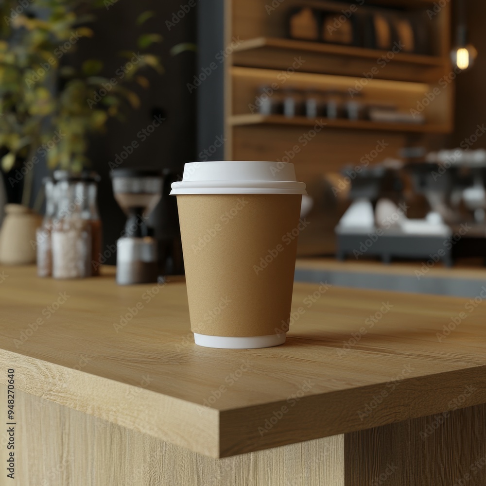 Minimalist 3D Brown Paper Coffee Cup Display: AI-Generated Cafe Shelf Scene for Creative Marketing. Elegant Template for Seasonal Promotions, Beverage Advertising, and Cafe Branding with Ample Copy Sp Minimalist 3D Brown Paper Coffee Cup Display: AI-Generated Cafe Shelf Scene for Creative Marketing. Elegant Template for Seasonal Promotions, Beverage Advertising, and Cafe Branding with Ample Copy Sp
