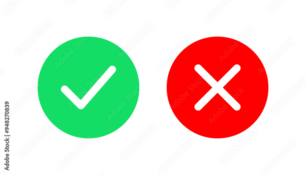 Set of green check mark and red cross icons. Checklist symbol, approval plan, and checklist sign. Vector Illustration Set of green check mark and red cross icons. Checklist symbol, approval plan, and checklist sign. Vector Illustration