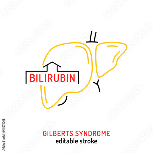 Gilberts syndrome outline sign. Constitutional hepatic dysfunction icon.
