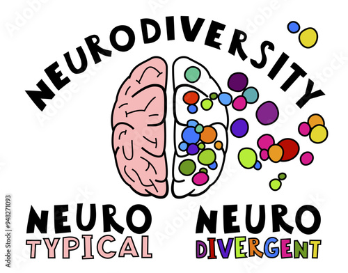 Neurotypical and neurodivergent brains. Human mind, experience diversity.