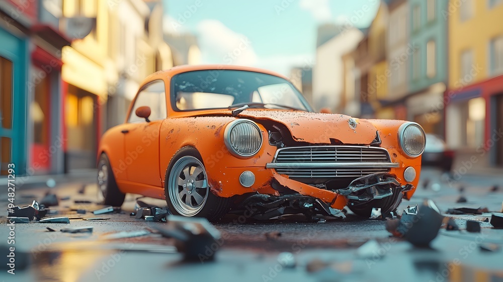 Cartoon-style 3D animation showing an insurance agent reviewing a car accident claim, with a realistic and detailed crash model. Cartoon-style 3D animation showing an insurance agent reviewing a car accident claim, with a realistic and detailed crash model.