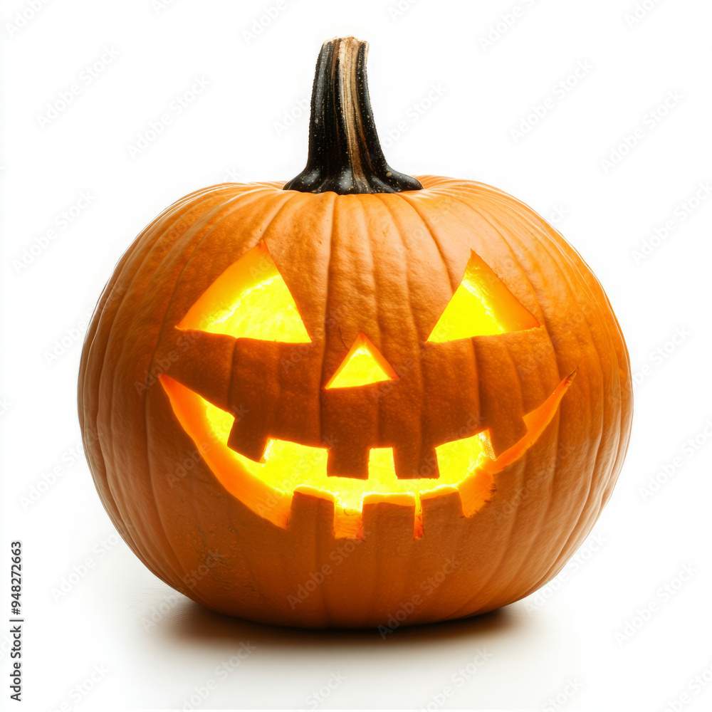 Halloween pumpkin with glowing eyes and mouth on a white background. Jack o Lantern with with evil face. Element for Halloween composition Halloween pumpkin with glowing eyes and mouth on a white background. Jack o Lantern with with evil face. Element for Halloween composition