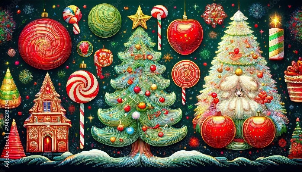 Naklejka premium Pointillism a lot of dots. a variation of many specific Christmas objects.