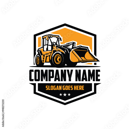 Bulldozer Heavy Duty Construction Emblem Logo Vector Isolated. Best for Construction Related Industry