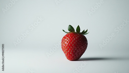 A single strawberry on white background, professional food photography