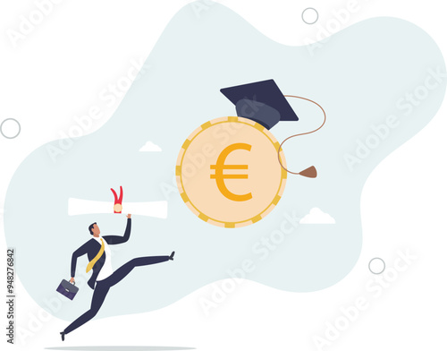 school expense or student debt, college diploma concept,flat design with people.