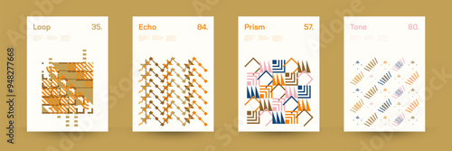 Comprehensive Set of Geometric Patterns: Ideal for Designers, Featuring a Wide Range of Symmetrical Shapes and Repeating Motifs for Versatile Use in Digital and Print Projects. Vector Illustration.	
