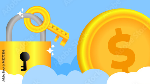 Key to success in dollar coin investment vector illustration. Suitable for background and wallpaper business theme content