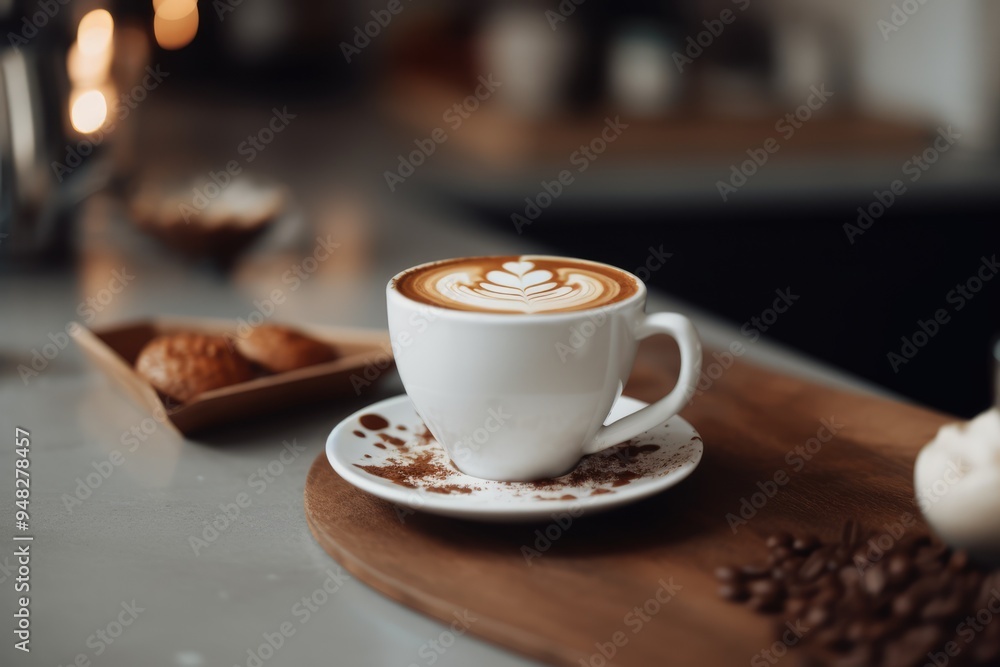 Cup with Latte Coffee. Heart shaped latte art