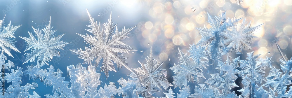 Frosty Christmas background with ice crystals forming on a cold windowpane Frosty Christmas background with ice crystals forming on a cold windowpane