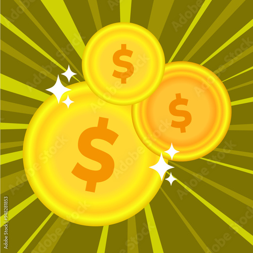 Festive Dollar coin wallpaper vector illustration. Suitable for financial business background theme content