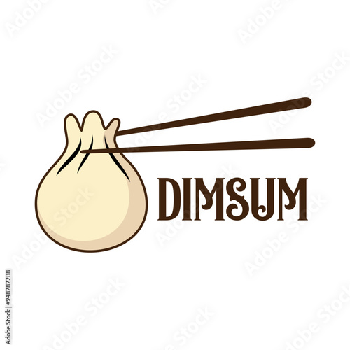 Dimsum logo design vector illustration template Chinese traditional food with chopstick