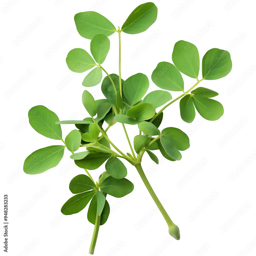 Obraz premium Fenugreek, Methi, Herb, Isolated on Transparent Background, Graphic Resource for Gourmet Advertising, Menu Design, Website Banners, Packaging, and Social Media Campaigns
