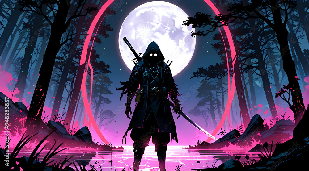 Silhouette of a Warrior in the Moonlight Silhouette of a Warrior in the Moonlight