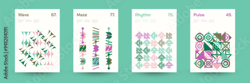 Comprehensive Set of Geometric Patterns: Ideal for Designers, Featuring a Wide Range of Symmetrical Shapes and Repeating Motifs for Versatile Use in Digital and Print Projects. Vector Illustration.	
