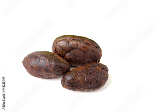 roasted cocoa beans. isolated on white background.