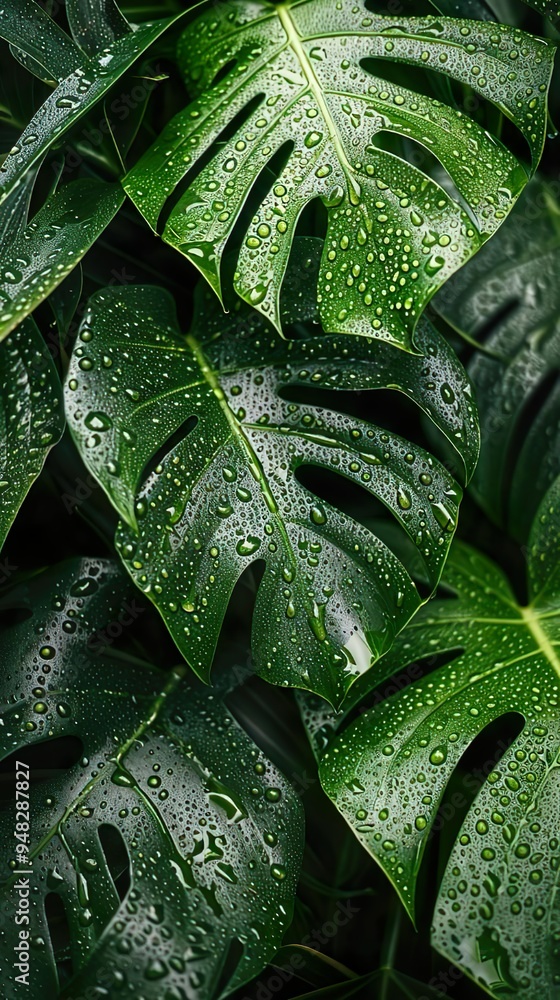 Fototapeta premium Close-Up of Dewy Green Leaf