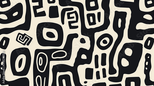 Abstract Black and White Tribal Pattern with Geometric Elements  
