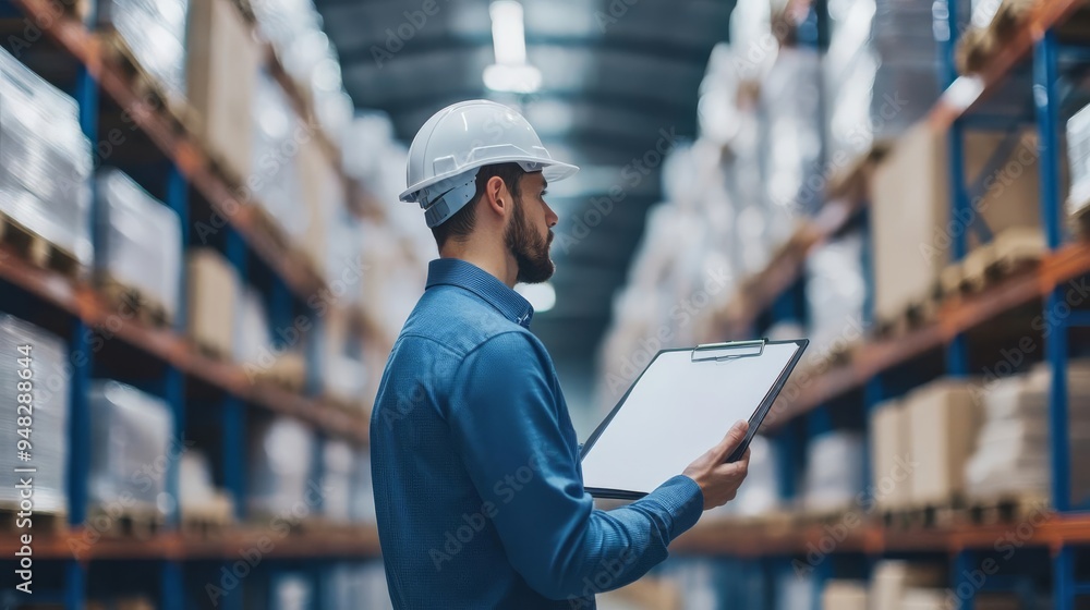 Business manager executing logistics management, futuristic warehouse visuals, digital Business manager executing logistics management, futuristic warehouse visuals, digital