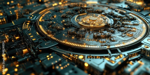 Wallpaper Mural Quantum glowing chip printed board electronic microscheme background Torontodigital.ca