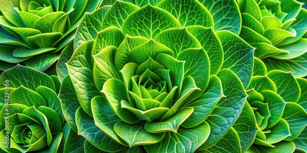 Obraz premium Vibrant green abstract pattern of natural flower petals with intricate veins, delicate texture, and organic shapes, creating a stunning macro botanical background or backdrop.