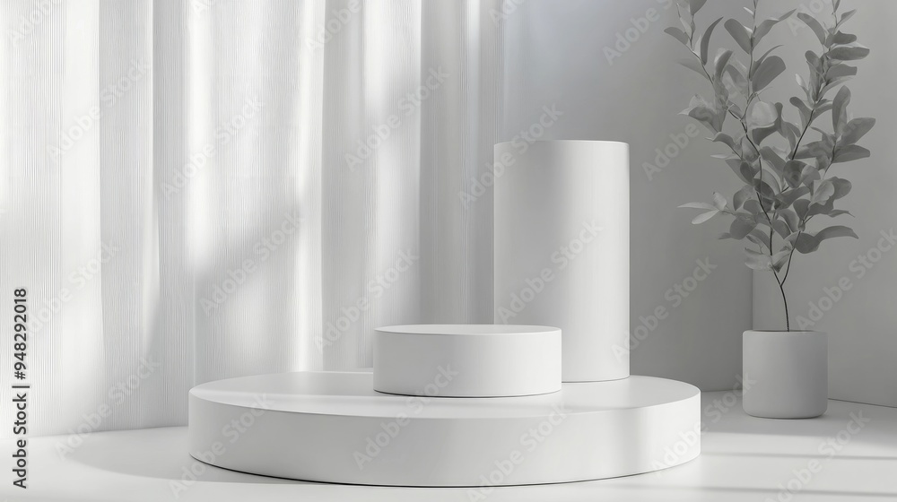 White cylindrical display platform for cosmetics 3D rendering White cylindrical display platform for cosmetics 3D rendering