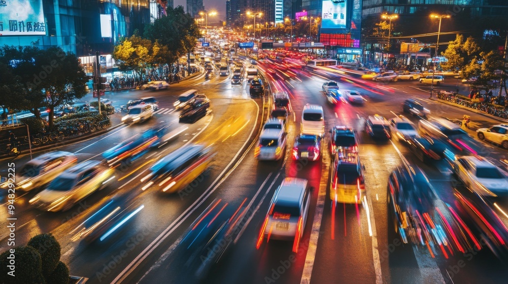 A busy city intersection with heavy traffic, featuring multiple vehicles and traffic lights, capturing the dynamic flow and congestion of urban transportation. A busy city intersection with heavy traffic, featuring multiple vehicles and traffic lights, capturing the dynamic flow and congestion of urban transportation.