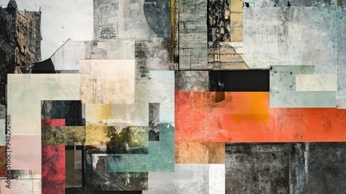 Fragmented photograph with sections arranged in an abstract layout photo