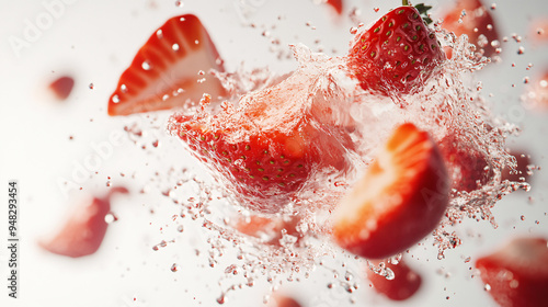 Fresh Strawberries Splashing in Water