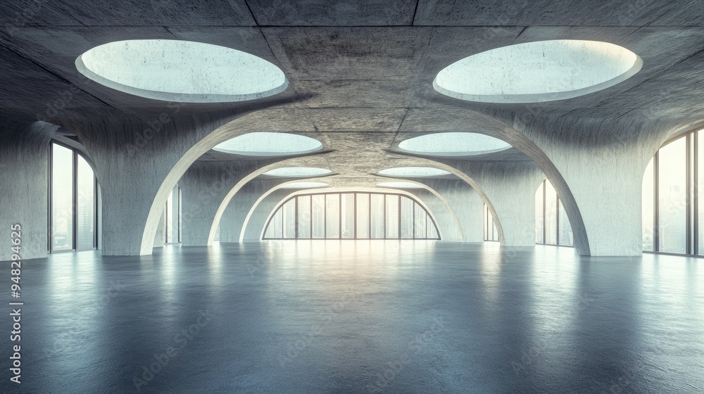 Obraz premium Abstract contemporary architectural backdrop featuring a spacious unoccupied interior 3D visualization