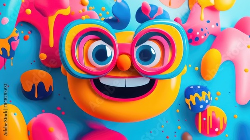 Creative cartoon character with a playful expression and vibrant colors featuring whimsical elements in a cheerful design