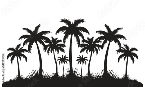 set of Tropical palm trees silhouettes vector