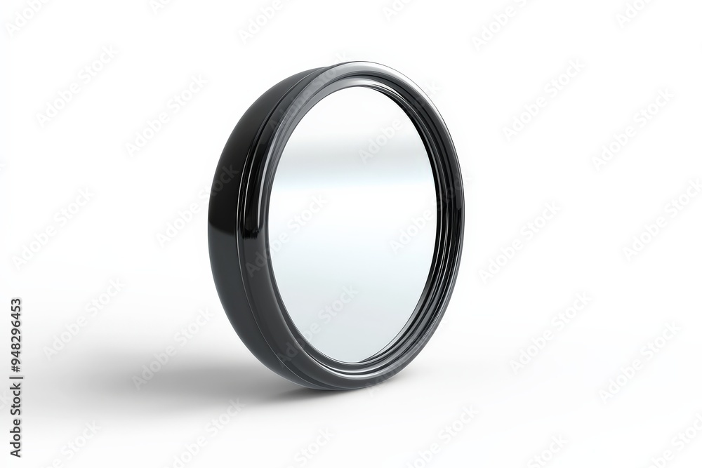 Black Round Mirror with Thick Frame Isolated on White Background. Black Round Mirror with Thick Frame Isolated on White Background.