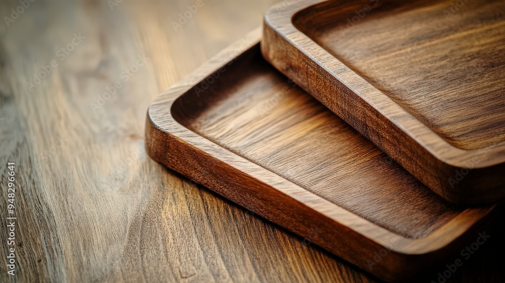 Handcrafted Wooden Trays for Tea and Snacks - Closeup of Elegant Wood Grain and Craftsmanship Handcrafted Wooden Trays for Tea and Snacks - Closeup of Elegant Wood Grain and Craftsmanship