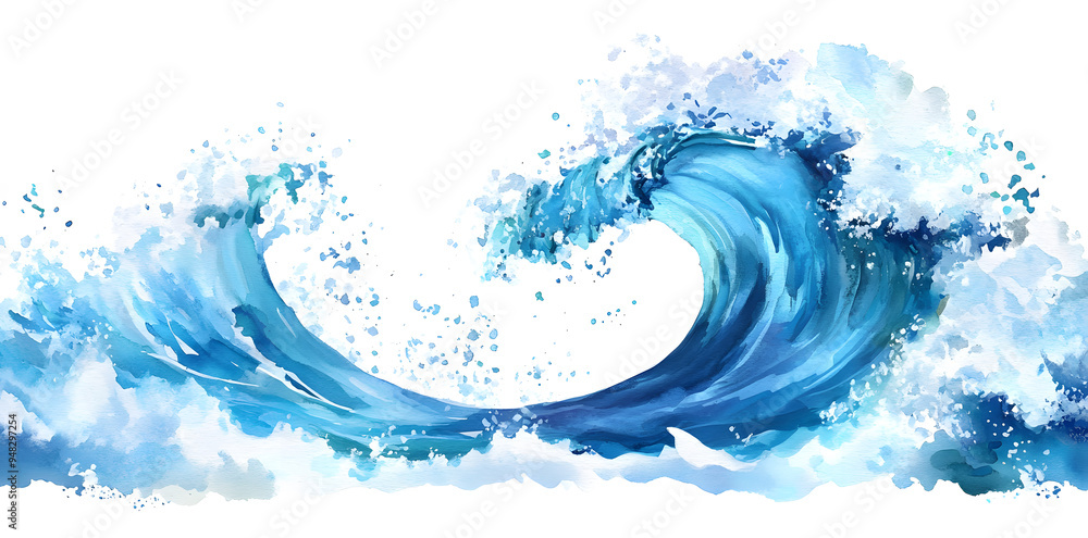 Sea ocean wave watercolor illustration isolated on white background Sea ocean wave watercolor illustration isolated on white background