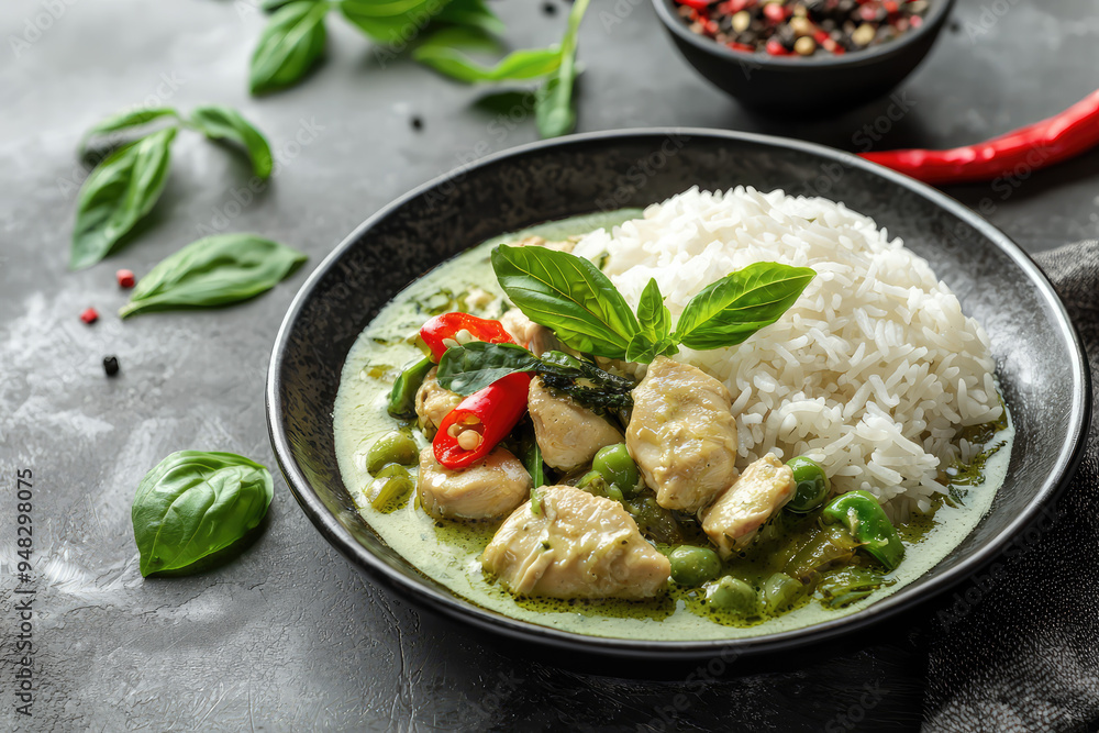 A Bowl of Flavor: Savory Green Curry Chicken and Fragrant Jasmine Rice Await You on This Culinary Adventure! A Bowl of Flavor: Savory Green Curry Chicken and Fragrant Jasmine Rice Await You on This Culinary Adventure!