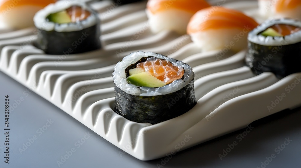 Precision in Sushi Making: Closeup of Sushi Roll Molds with Detailed Design on Neutral Background at 169 v 61 Precision in Sushi Making: Closeup of Sushi Roll Molds with Detailed Design on Neutral Background at 169 v 61