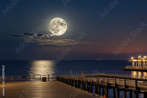 Full moon in July at the pier in Gdynia Orlowo. 