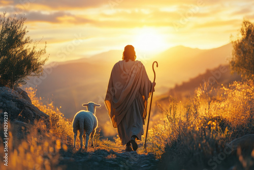 Shepherd and Lamb Sunset.