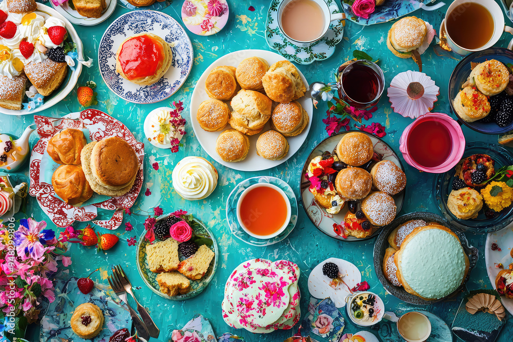 A Vibrant Afternoon Tea Spread Featuring Delicious Treats and Refreshing Drinks for a Delightful Gathering Experience! A Vibrant Afternoon Tea Spread Featuring Delicious Treats and Refreshing Drinks for a Delightful Gathering Experience!