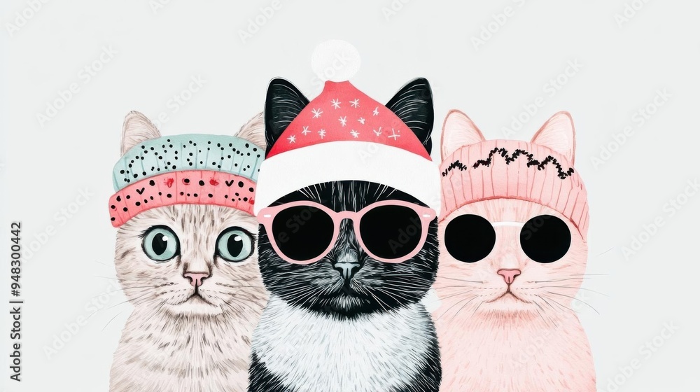 Obraz premium Boho Christmas cat clipart