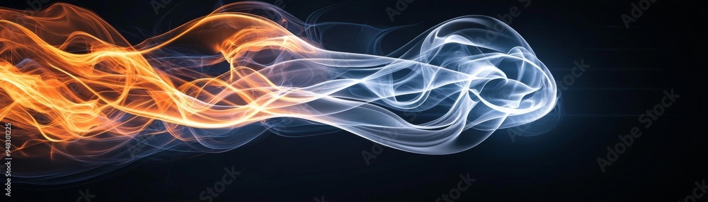 A stark black backdrop featuring bright tongues of fire with smoke curling and interweaving with the flames A stark black backdrop featuring bright tongues of fire with smoke curling and interweaving with the flames