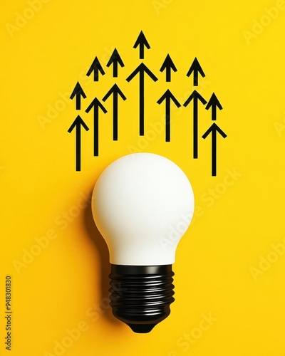 Light bulb surrounded by upward arrows photo