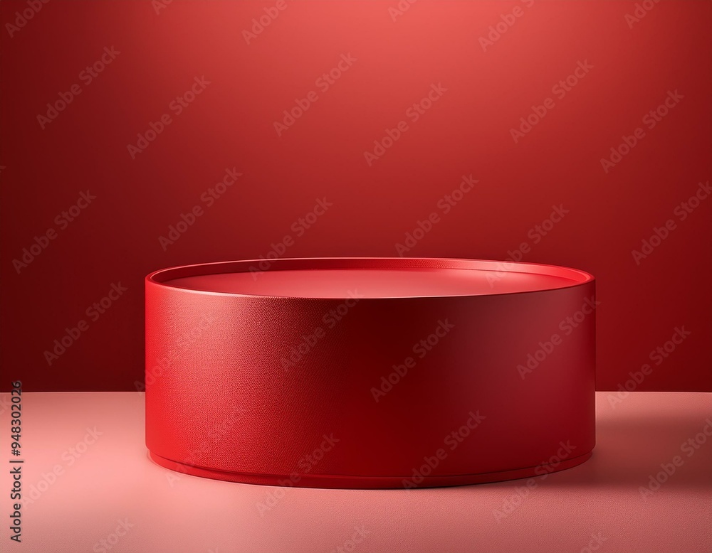 Floating red podium against a gradient red background, adding surrealism. Floating red podium against a gradient red background, adding surrealism.