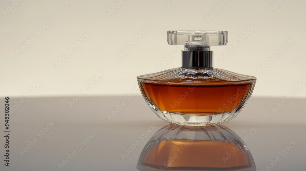 A close-up of a perfume bottle with a reflective surface, set against a clean, neutral background to highlight its sleek, modern design. A close-up of a perfume bottle with a reflective surface, set against a clean, neutral background to highlight its sleek, modern design.