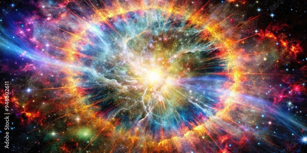 Fototapeta premium Explosive burst of colorful cosmic energy in space.