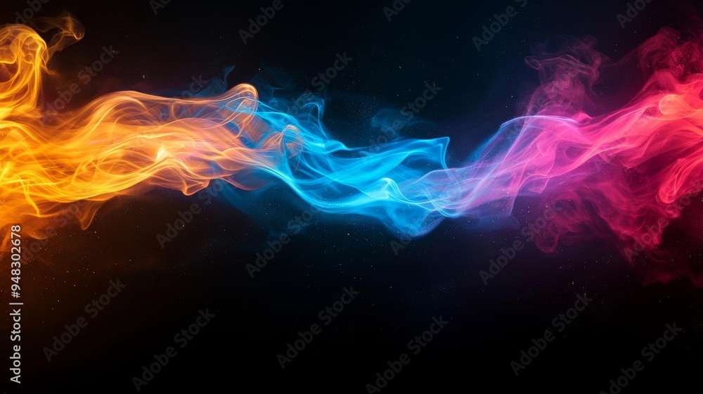 Bright, vivid flames on a dark black backdrop, surrounded by dynamic, drifting smoke Bright, vivid flames on a dark black backdrop, surrounded by dynamic, drifting smoke